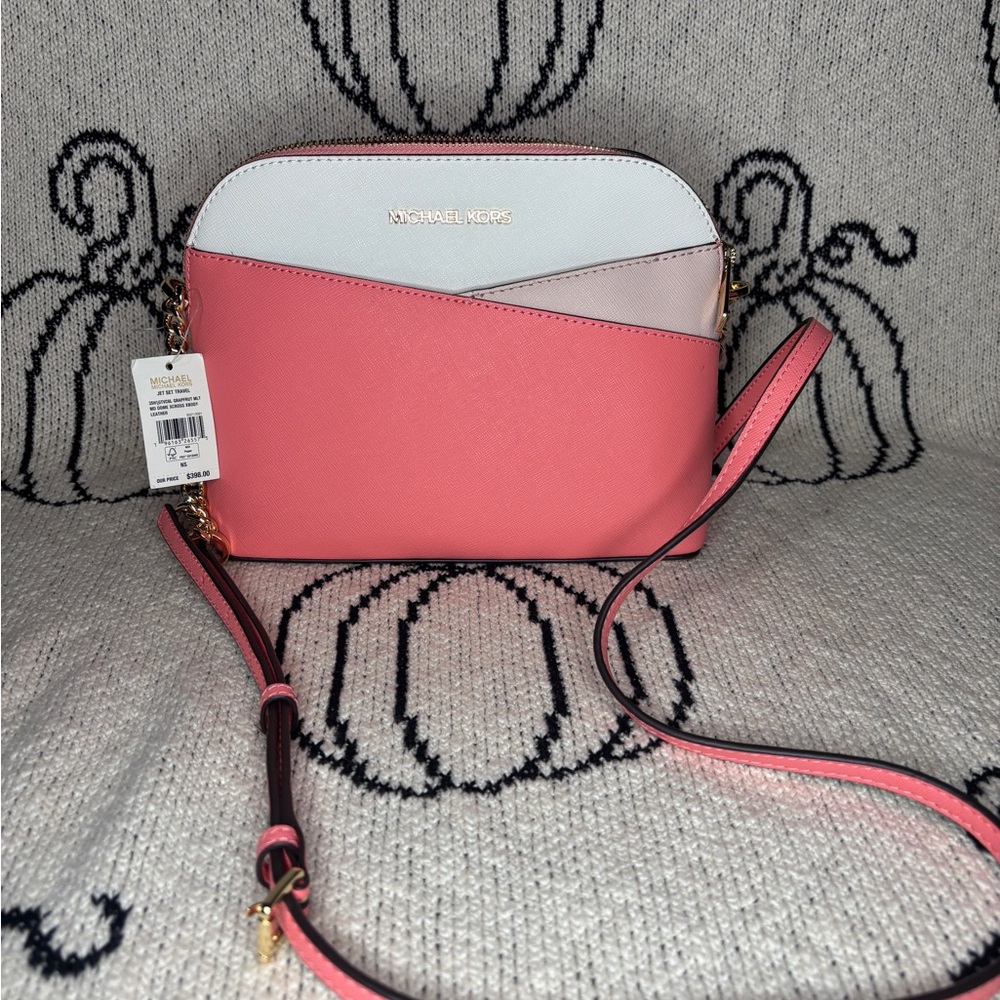 Michael Kors Coral and White Crossbody Bag